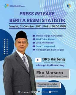 Pengumuman : Press Release Berita Resmi Statistik Kalimantan Tengah 1 Oktober 2021