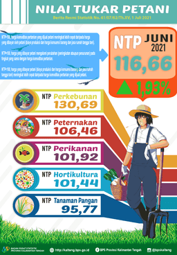 Juni 2021 NTP Gabungan Kalimantan Tengah Sebesar 116,66 Atau Naik 1,93% Dibanding Mei 2021, IKRT Rumah Tangga Perdesaan Turun 0,10%.