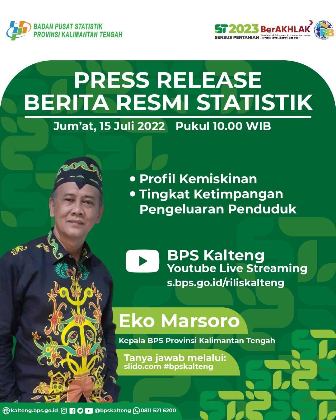 Press Release Berita Resmi Statistik Kalimantan Tengah 15 Juli 2022