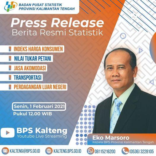 Pengumuman: Press Release Berita Resmi Statistik Kalimantan Tengah 1 Februari 2021